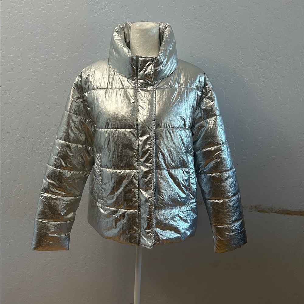 Shimmering Silver Women's Puffer Jacket